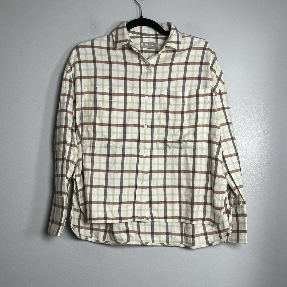 EVERLANE The Boxy Flannel Shirt Size XXS‎ Plaid Brown NEW Casual Comfort Fall